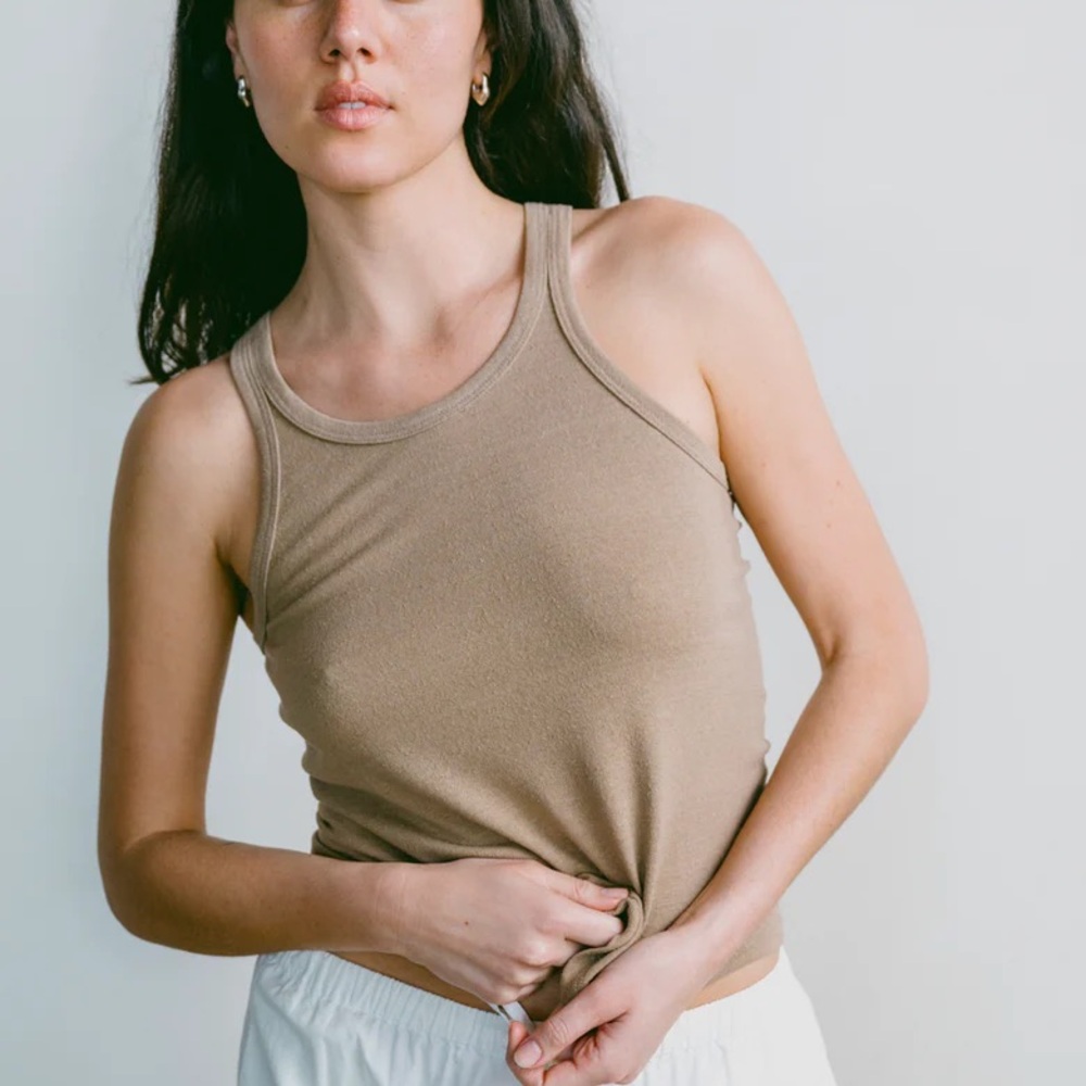 ozma • california boy tank regen silk noil jersey raw tea tan xs slow fashion - Picture 2 of 4